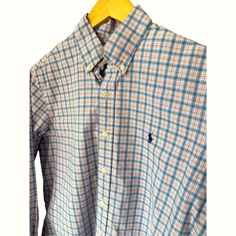 Polo Ralph Lauren Mens Medium Plaid Button Down Shirt Pink Cotton Long Sleeve